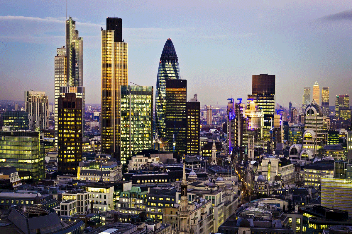 city of london skyline at dusk