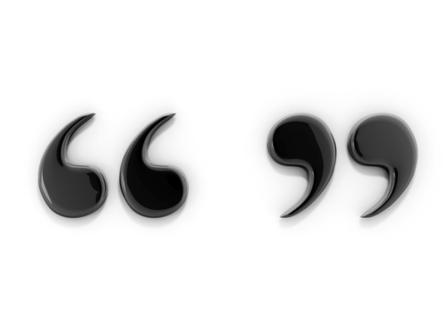 black quotation marks against a white background